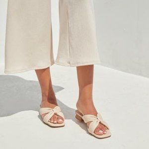 Cherie Square Toe Faux Leather Sandal in Beige